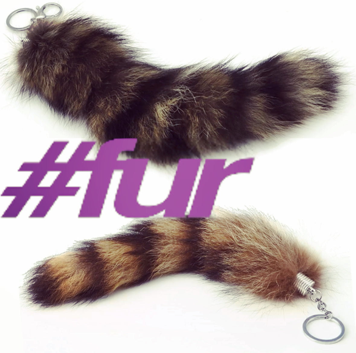 #FUR faux fur raccoon tail keyring